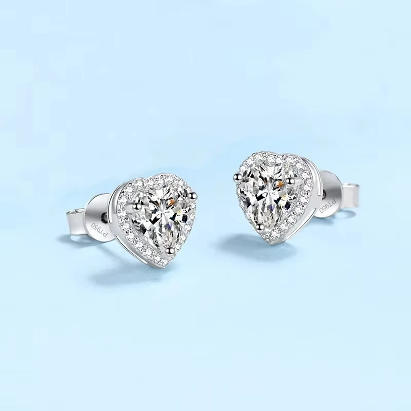 

Heart Wedding Earrings Platinum PT950, 0.5/1CT Moissanite Diamond, Sweet Love Earring Women, Girl Birthday Gift