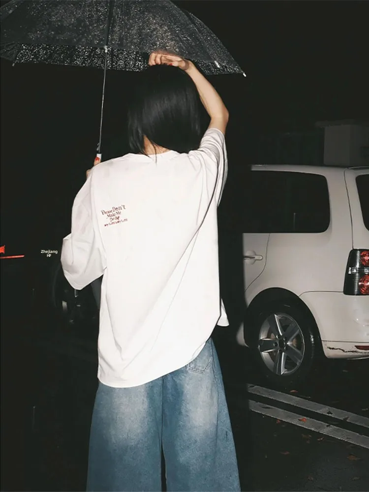 

Retro High Waist Straight Leg Seven-Foot Denim orts Women's Summer New Slimming Loose Wide Leg 7-Foot Mid-Pants