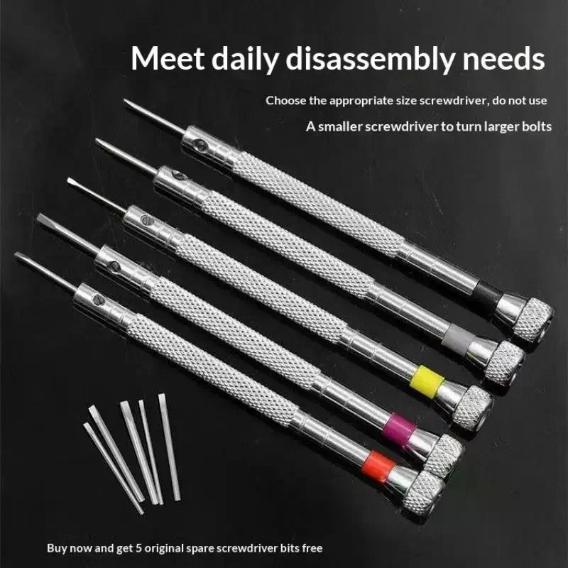 5PCS Set 0.8-1.6mm Steel Screwdriver For Watch Repairing Portable Watch Tools Band Removal With Mini Link Pins Watchmaker Tools