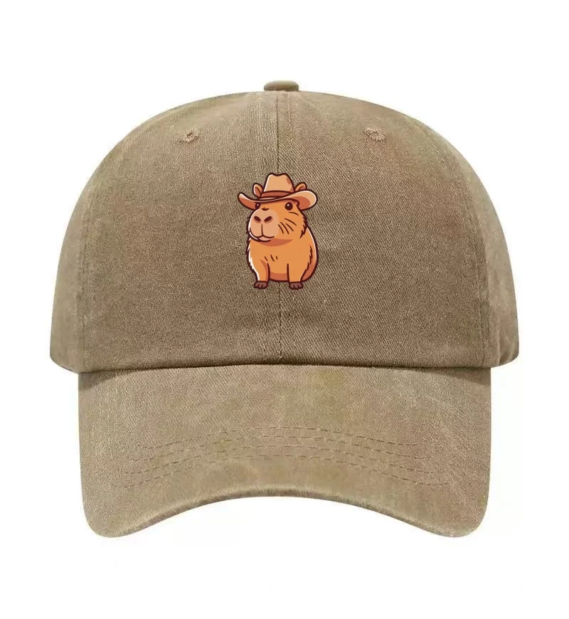 Capybara Printed Washed Cotton Adjustable Baseball Cap Classic Snapback Dad Hat Breathable Hat Golf Fishing Outdoor Sun Cap