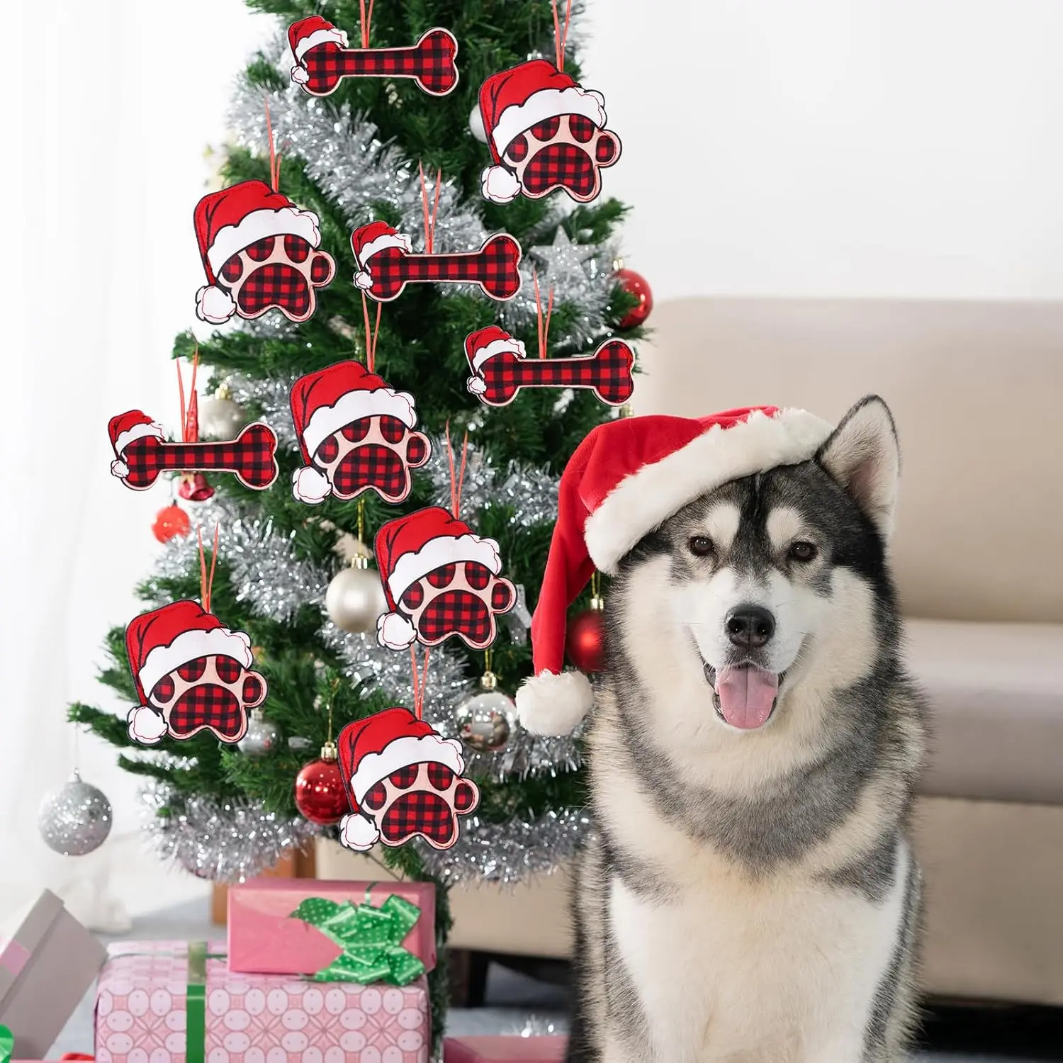 20/40 Stück Hundepfote Weihnachtsbaumschmuck, 3D-Filz-Haustierpfotenverzierung, dekorieren Sie die Weihnachtsfeier der Familie