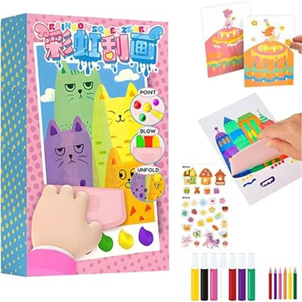 Squeegee Art Kids Paint Kit دهان داي قوس قزح دوت اللون خدش الحرفية مجموعة اليدوية الكتابة على الجدران خدش اللوحة ورقة