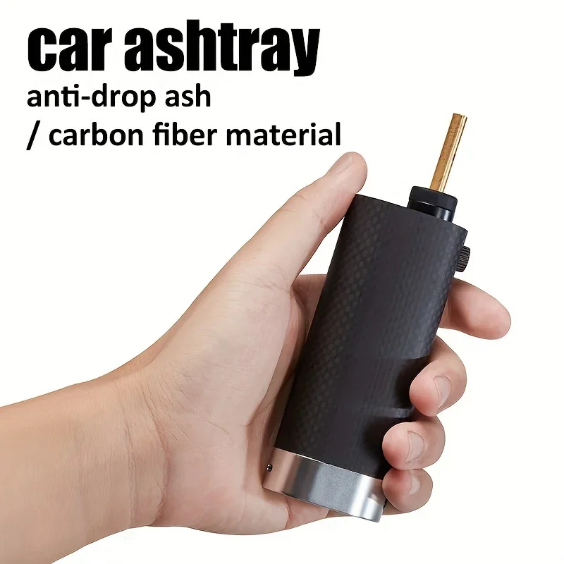 Carbon Fiber Ashtray for Car with Built-in Lighter; Large Capacity and Anti-Splash Design for Safe Smoking