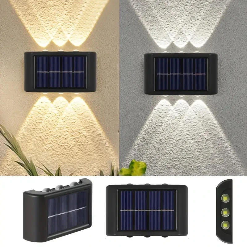 Outdoor LED Solar Wall Lights, lâmpada impermeável, Up and Down, iluminação luminosa para jardim, varanda, quintal, rua Decor Lâmpadas, Novo