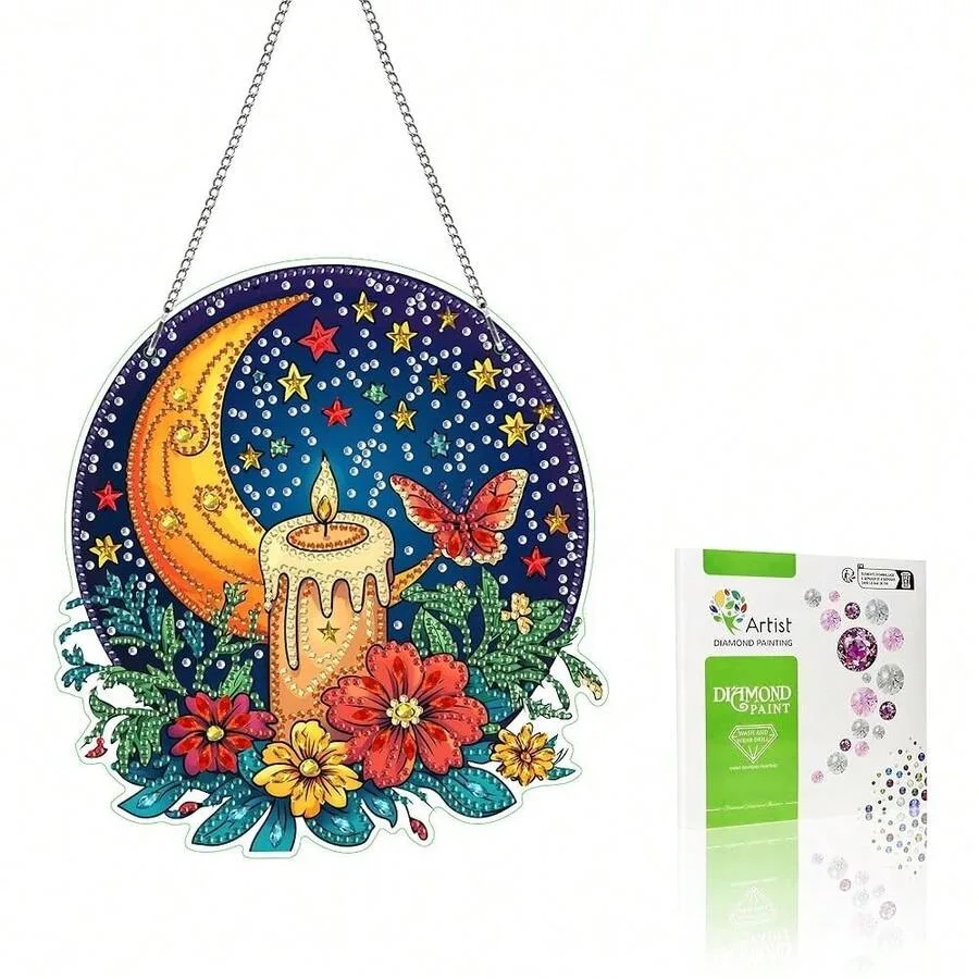 

VAIIEYO Moon Diamond Art Hanging Ornament Flower Diamond Painting Suncatchers Window Hanging Kit With Chain 7.5x7.5 Inch Crysta