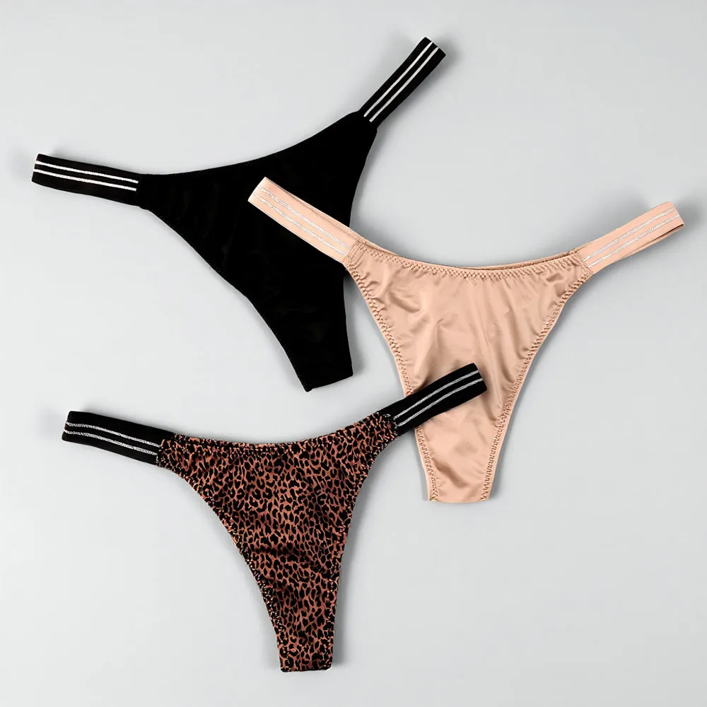 3PCS Women's Glossy Satin Silk Thong Low-Waist Seamless Sports and Fitness Lady G-String Stripe Strappy Plus Size Panties