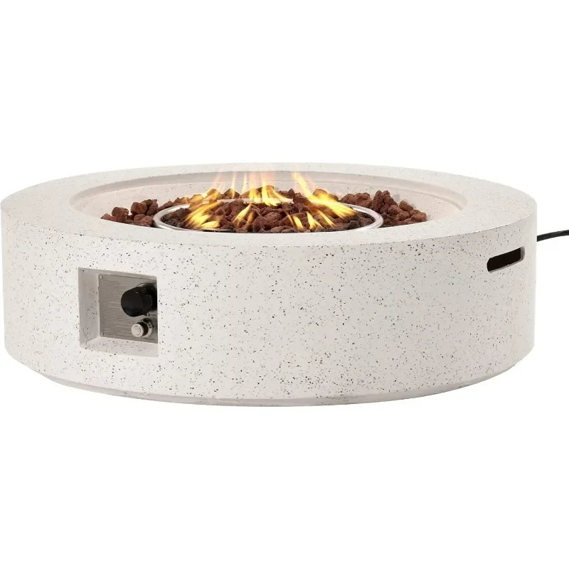 

Outdoor 40" Propane Fire Pit Table, 50,000 BTU Spotted White Patio Fire Table, Concrete Round Gas Fire Table w Lava Rocks