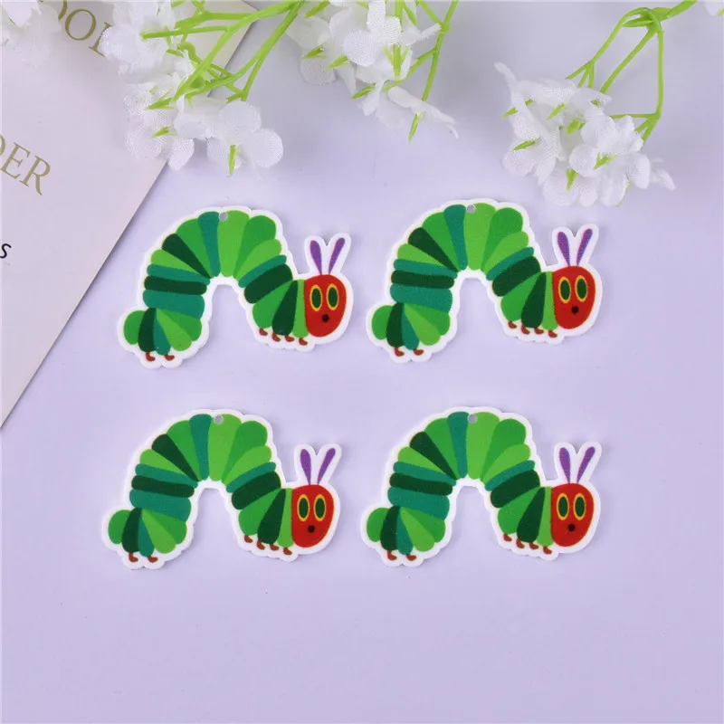 10pcs/pack Hungry Caterpillar Strawberry Bug Arcylic Charms Pendant  for DIY Earring Jewelry Making