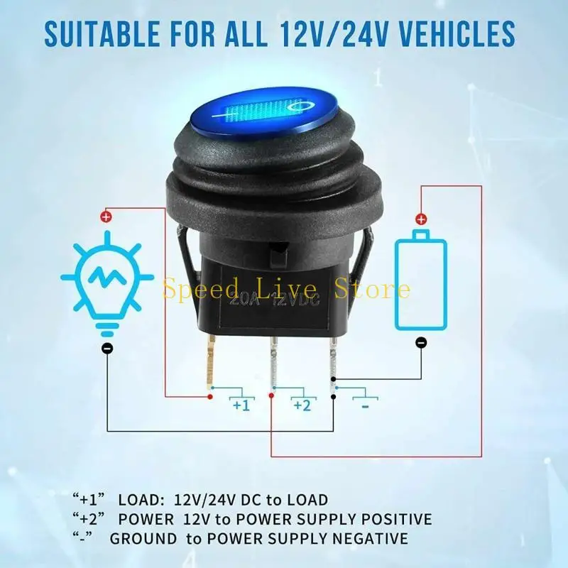 

547C 12V 20A 3-контактный тумблер со светодиодной подсветкой для автомобиля, морской лодки, водонепроницаемый