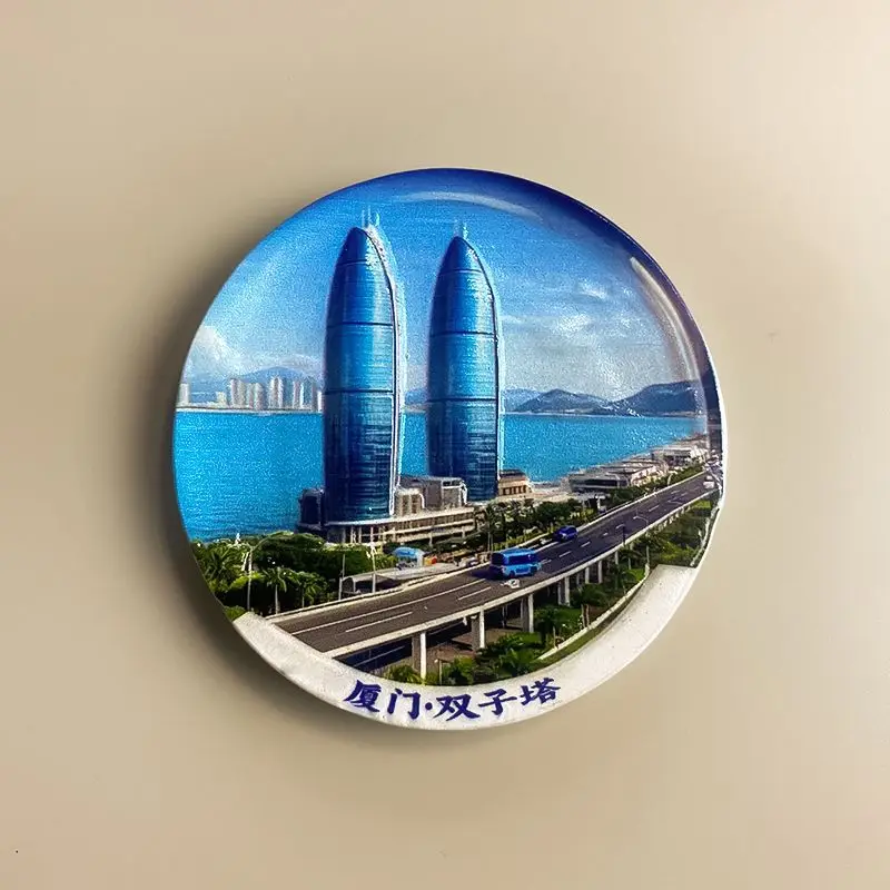 

Xiamen City Architecture Cultural and Creative Home Decorations Twin Towers Simple Resin Tourist Souvenirs Gift Refrigerator Mag