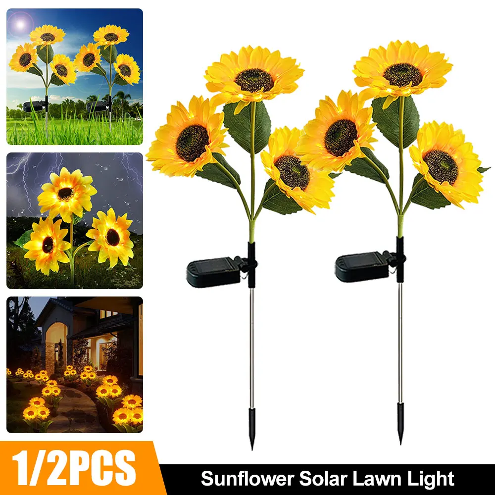 

Waterproof Solar Sunflower Outside Garden Lawn Light Landscape Stake Courtyard Path Decoration Flower Lamp