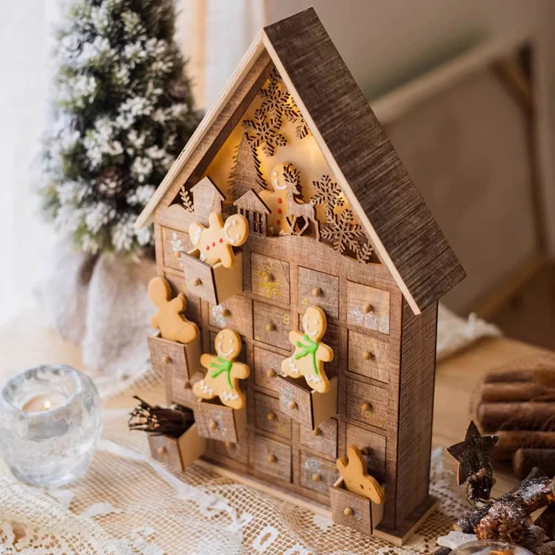 Christmas Candy Box Wooden House Wooden Desktop Decoration Scene Arrangement Ornaments Home Decoration Shine Children's Gifts