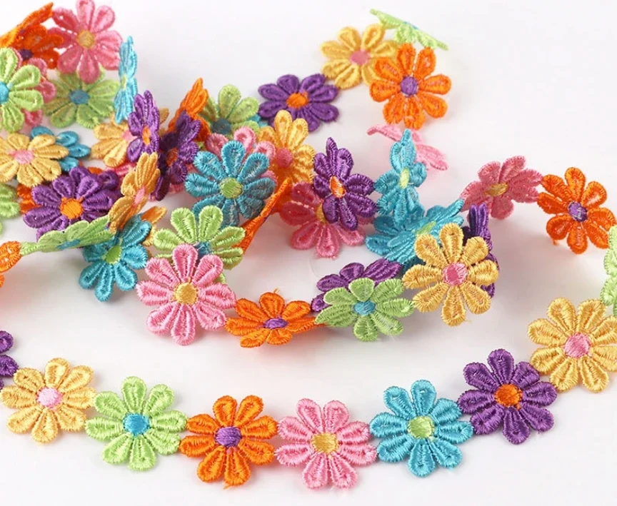 1Yard 25mm Colorful Daisy Flower Lace Trim Fabric Embroidered Ribbon DIY Crafts Decorations Sewing Patchwork Material Supplies