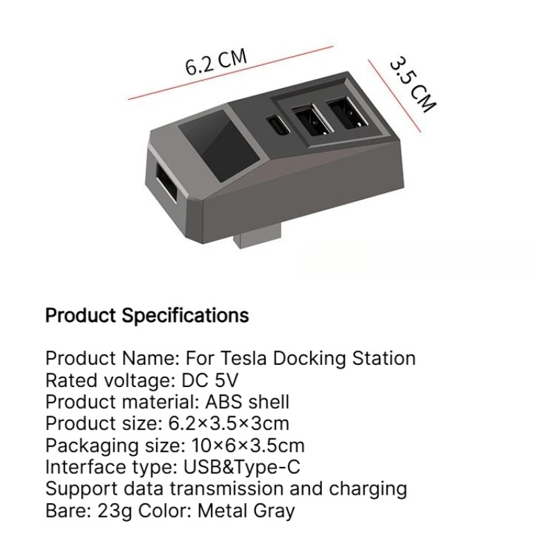 Handschuhfach-USB-Hub für Tesla New Model YL/Y Juniper Model 3 Highland Typ-C-Anschluss Digitalanzeige Splitter Docking-Erweiterungsdock – Detail 7