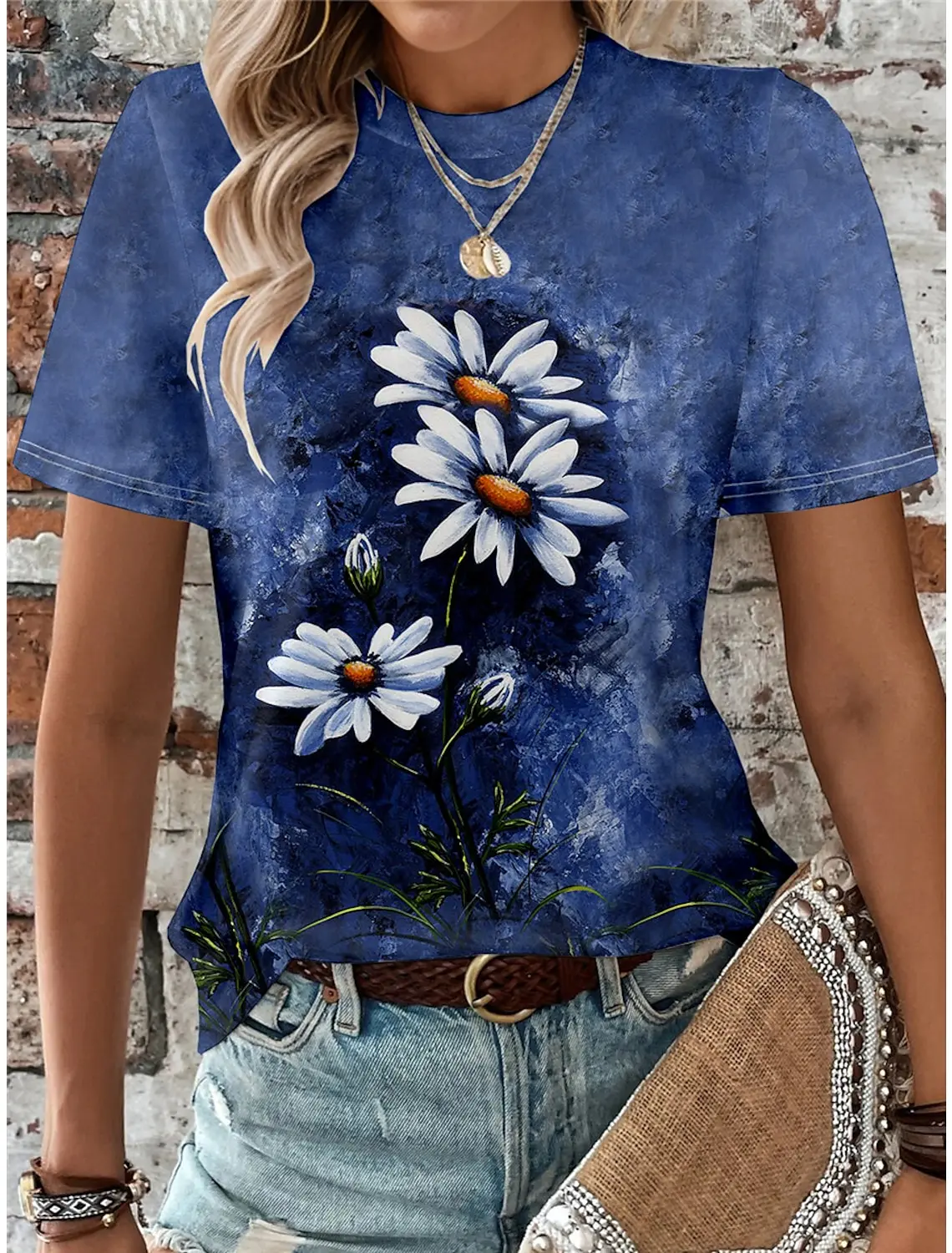 

New In Summer Women's T shirt Tee Floral Casual Holiday 3d Printd Casual Short Sleeve Tees Fashion Crew-Neck t shirts for women