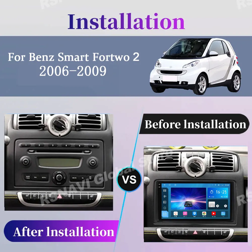 Car Radio Android 14 For Mercedes Benz Smart Fortwo 451 2006 2007 2008 2009 GPS Carplay Multimedia Player Navigation Stereo Auto