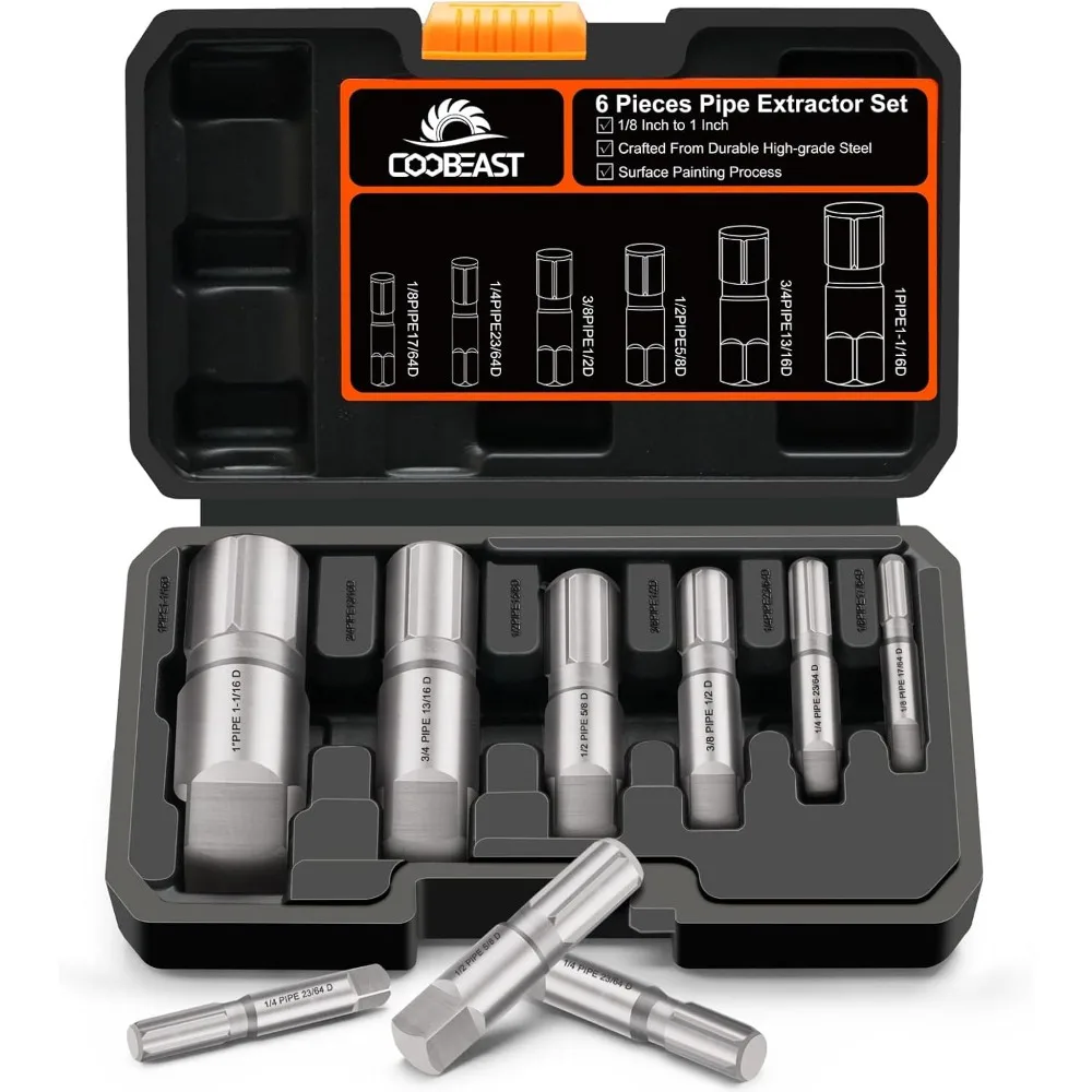 

Набор экстракторов для труб, сверхмощные экстракторы для сломанных труб с маркировкой размера, 6 шт., для 1/8–1 поврежденных резьбовых труб, противоскользящая ручка со ст.