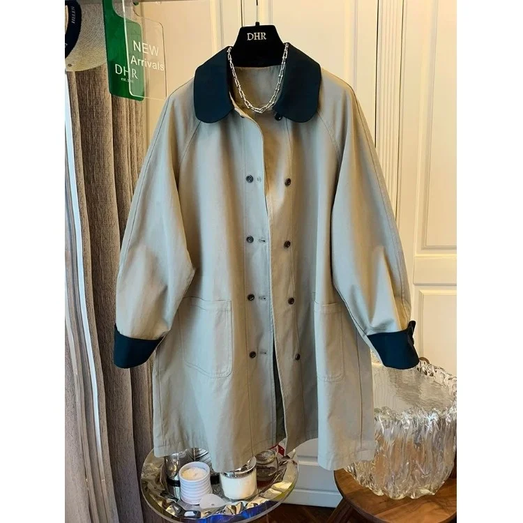 

Женское длинное пальто Ele Khaki Briti Sle, весна-осень 2026, модная ретро-ветровка из 100% полиэстера