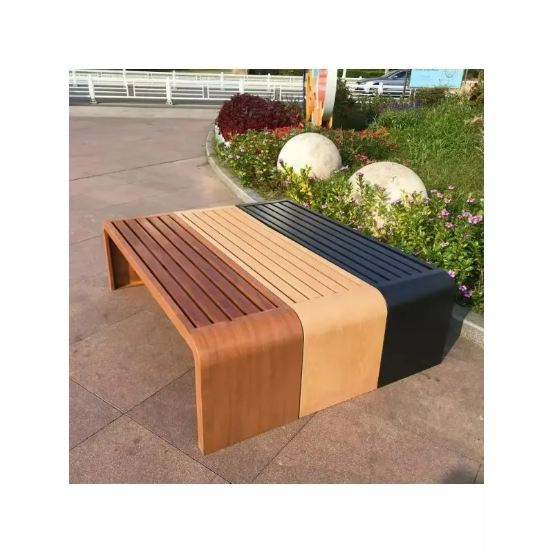 Factory Direct Compatible With Outdoor Bench Park Chair Bench Anti-corrosion Wood Pattern Square Garden Courtyard Chair