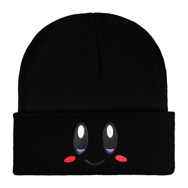 Cartoon New Pink Kirby Knitted Fashion Hat Eye Embroidery Elasticity Beanie Winter Keep Warm Girls Autumn Crimping Women Gift