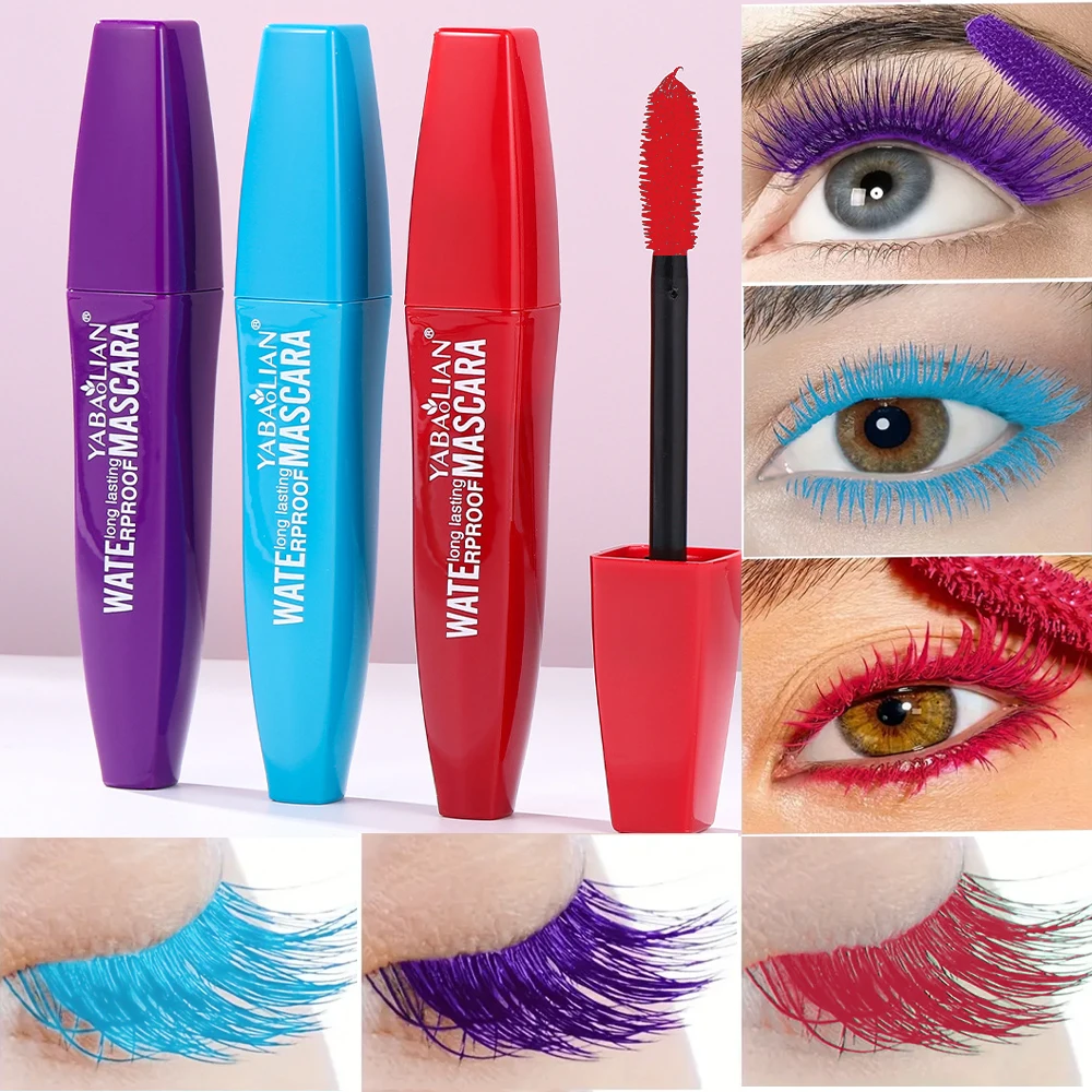Mascara neutro da 1/3 pezzi, mascara colorato impermeabile, spesso e riccio, eyeliner non facile da sbavare, trucco a lunga durata, rosso, blu, viola