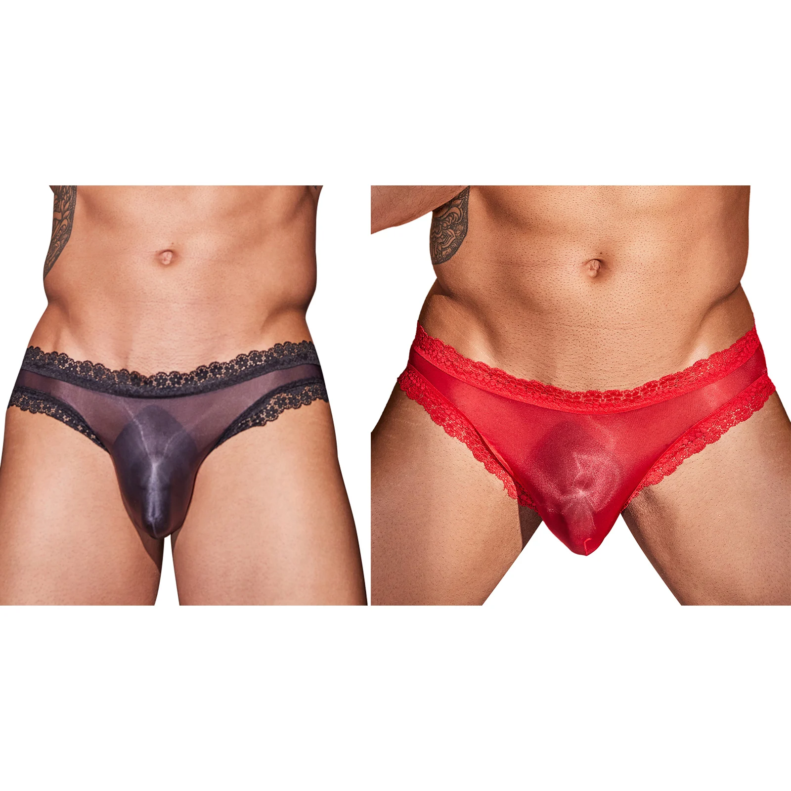 Sissy Uomo Lingerie lucida Intimo Vedere attraverso Slip trasparenti in pizzo Perizoma Mutandine Crossdress Abbigliamento da notte Rave Pole Party Clubwear