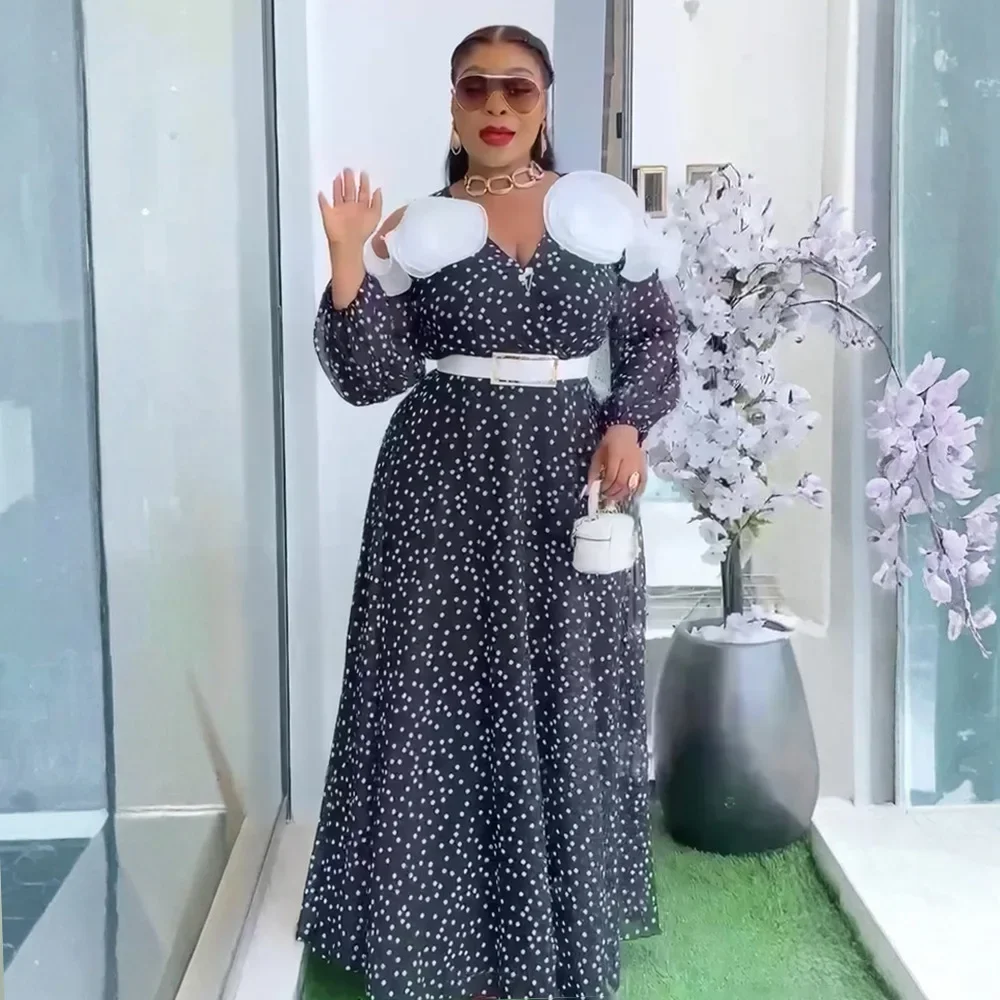 فساتين أفريقية مقاس كبير للنساء فستان سهرة طويل منقط تركيا قفطان دبي عباية أنقرة داشيكي أفريقيا ملابس قفطان