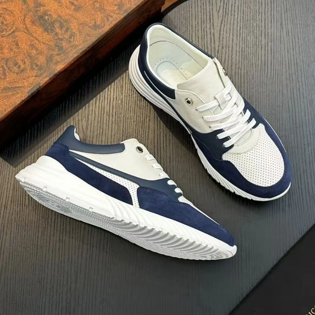 

Роскошные брендовые повседневные кроссовки из телячьей кожи, мужская обувь ручной работы, дышащая спортивная повседневная обувь для бега, праздничные подарки