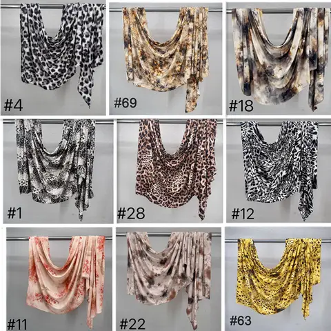 Jersey Cotton Hijab High Elastic Jersey Leopard Zebra Printed Hijab Breathable Knitted Cotton Hijab Women's Premium Shawl Scarf