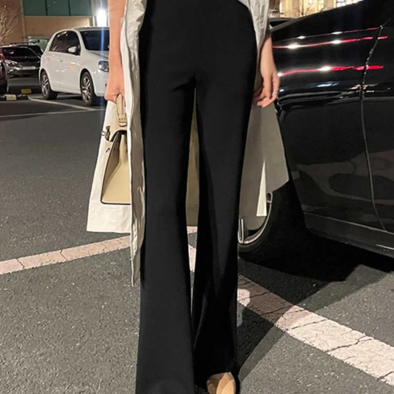 

Женские брюки-клеш с высокой талией, новая весенне-осенняя модель, прямые повседневные брюки с эффектом драпировки, брюки-клеш для невысоких женщин.