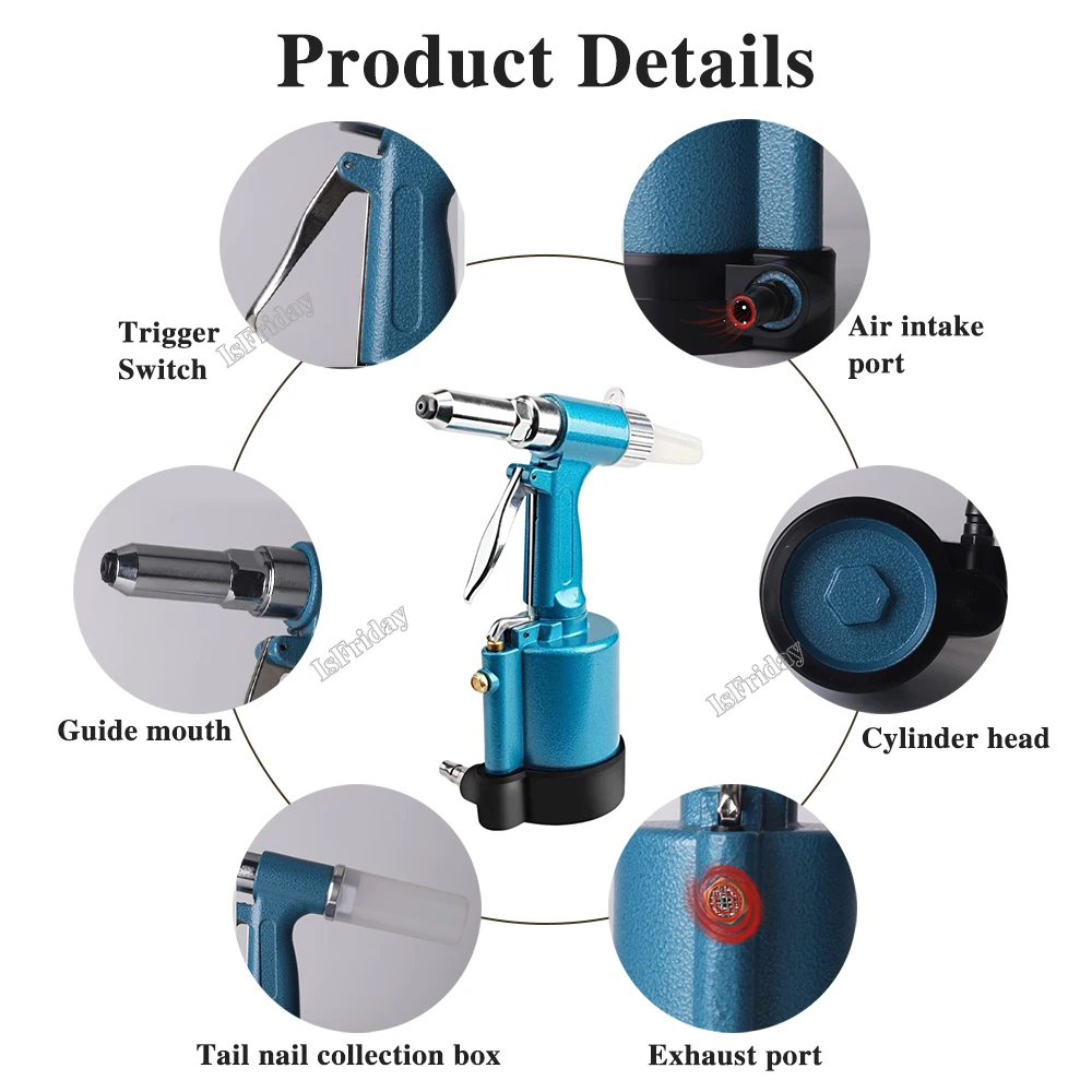 Pistolet à riveter pneumatique à trois mâchoires, outil industriel, rivetage à clous, capacité de 2.4mm, 3.2mm, 4.0mm, 4.8mm