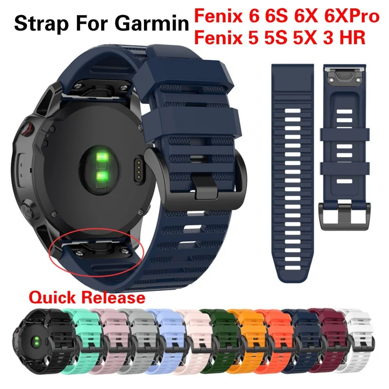 

26MM 22MM 20MM Soft Silicone Watch Band For Garmin Fenix 6 6S 6X Pro 5 5S 5X Plus 3HR 935 945 Easyfit Wrist Strap Quick