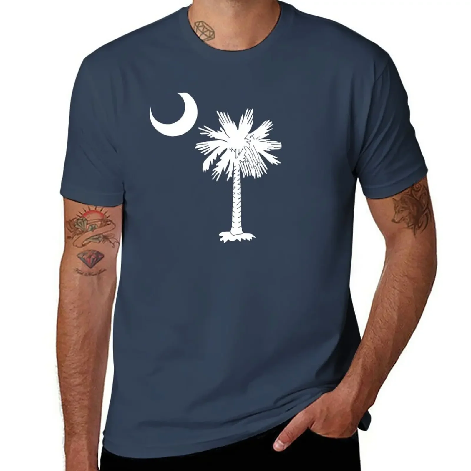 South Carolina State Flag SC Palmetto Tree Crescent Moon T-Shirt heavyweights plus size tops summer clothes t shirts for men