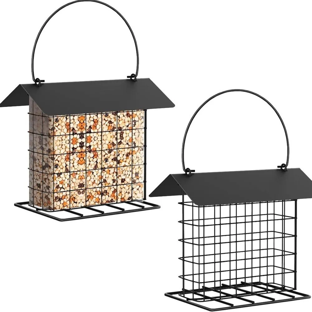 Hanging Bird Feeder Suet Feeder Multiple Bird Feeding Rainproof Roof Rust-resistant Metal Solid Steel Construction