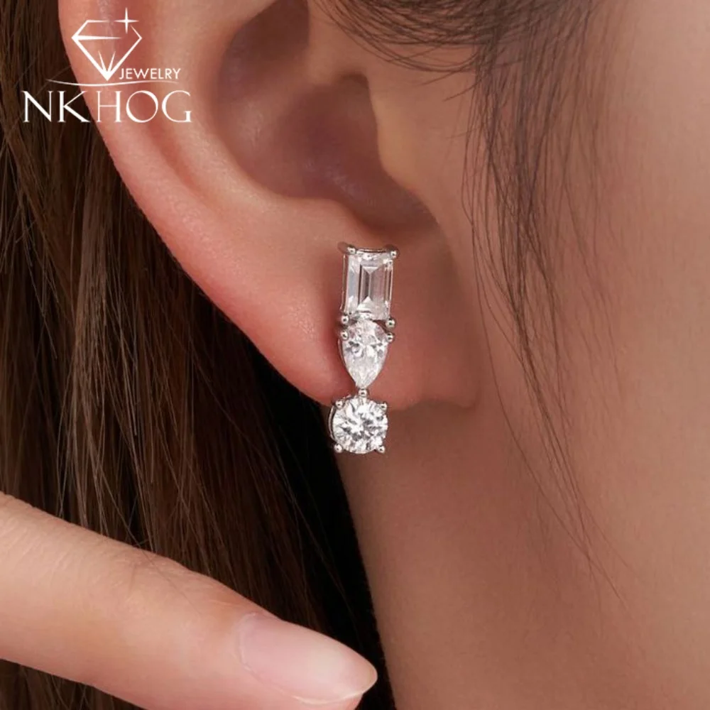 

Женские серьги-гвоздики NKHOG с муассанитом, серебро S925, груша/круглый/изумрудная огранка, свадебные серьги-гвоздики с лабораторным бриллиантом, ювелирные изделия с покрытием 18 карат