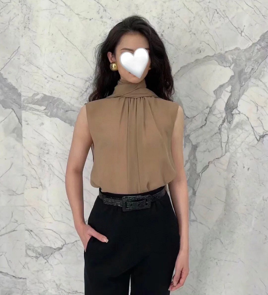 

2025 Summer Chiffon Clothes Elegant Office Ladies Nude Blouse Sexy Women's Transparent Sleeveless Shirt