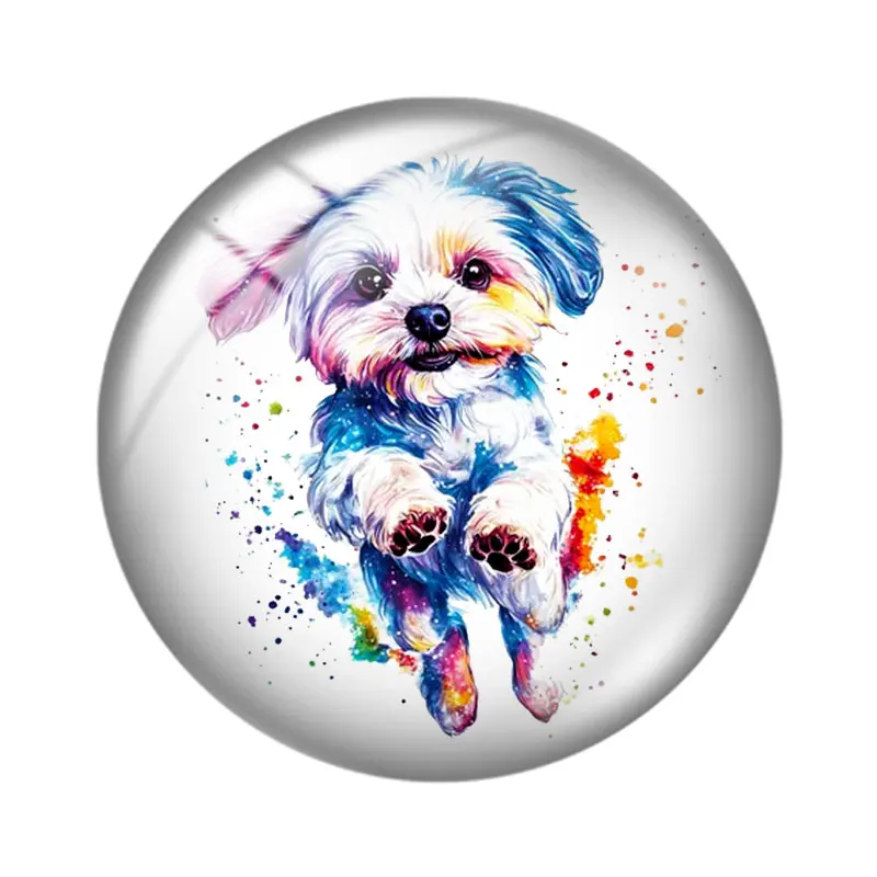 Watercolor Dog Design 10pcsColoured drawing12mm/16mm/18mm/25mm Round Photo Glass Cabochon Demo Flat Back Making findings