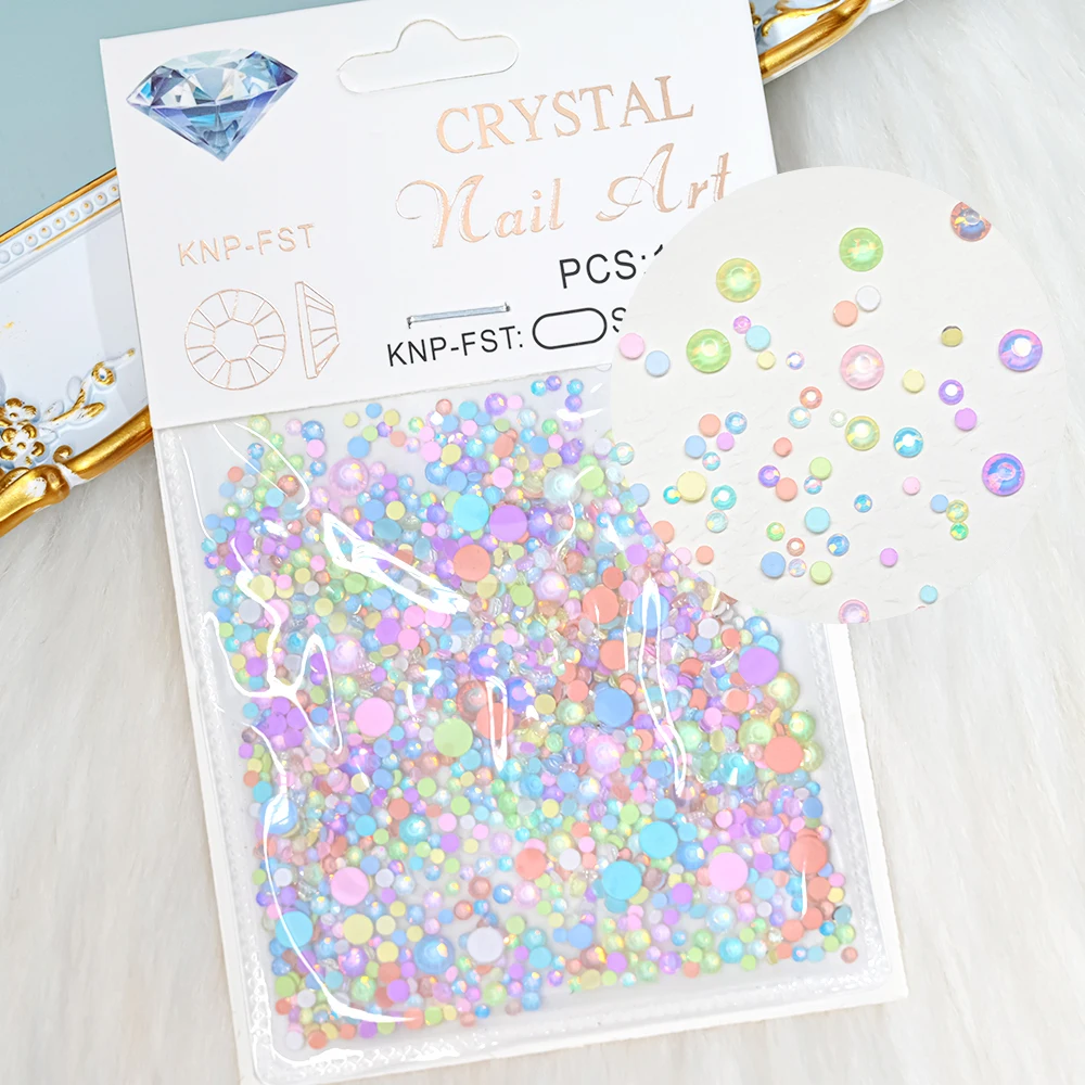 1440pcs Mix Size Colorful Crystal Beads Mermaid Flatbottom Nail Rhinestones Gems 3D Clear Round Accessory For Nail Decor U8*PL6