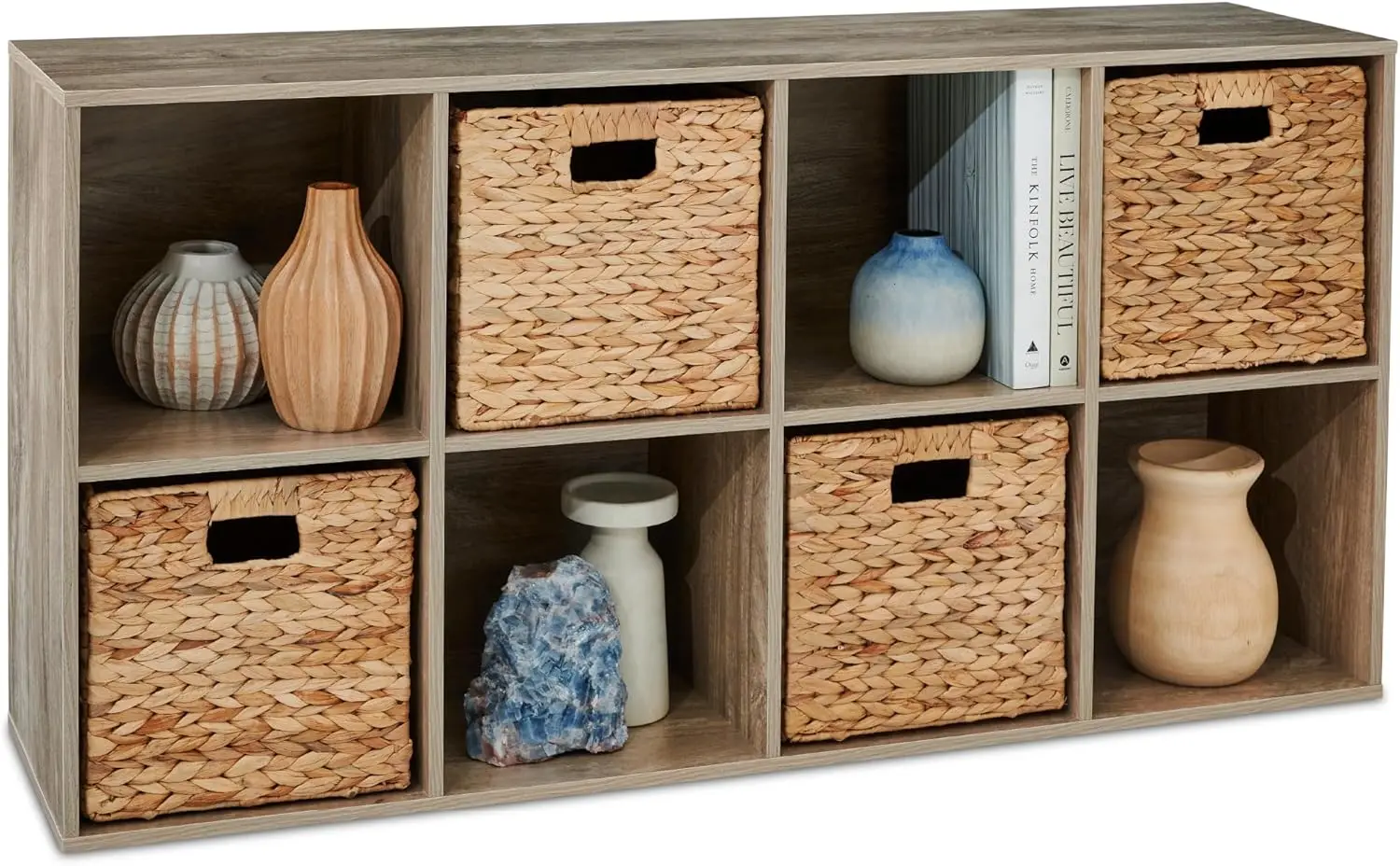 

8-Cube Storage Organizer 11in Shelf Opening Bookcase Display Shelf Customizable w 3 Removable Back Panels u2013 Greige