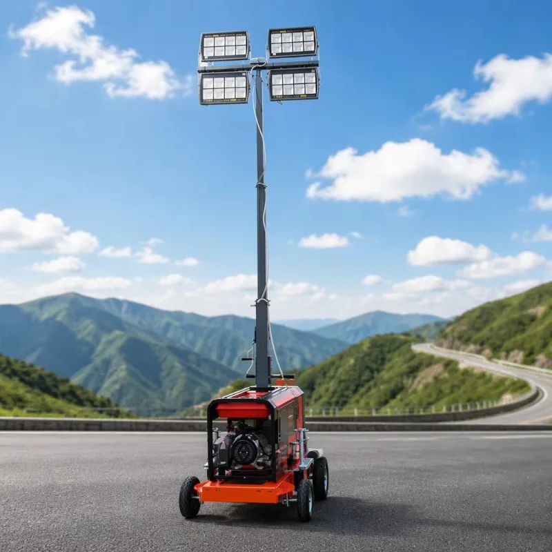 9m Solar Mobile Camera Tower, Hydraulic Electric Manual Lifting IP65 Rated For Landscape Outdoor CCTV Projects