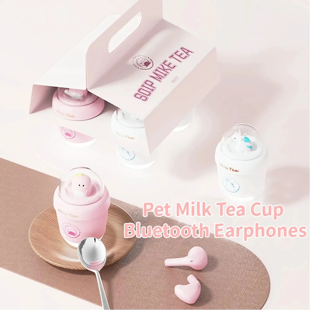 

Kawaii Milk Tea Cups Designs In-Ear Wireless Bluetooth Earphones Noise Canceling Ultra-Long Standby Earbuds For Girl Kid Gifts