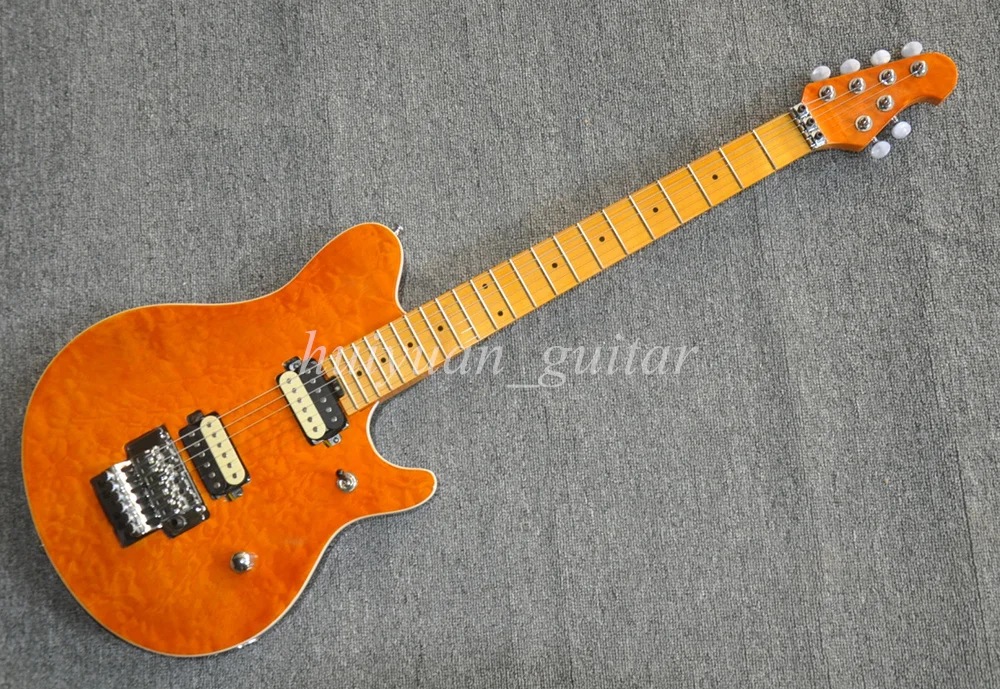 Flyoung 6 Strings Orange M Floyd Electric Guitar with Quilted Maple Veneer Maple Fretboard 22 Frets