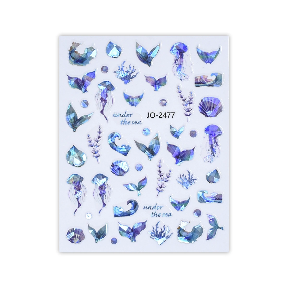 Colorful Shiny Nail Sticker Mermaid Tail Summer Jellyfish Pattern Nail Sticker