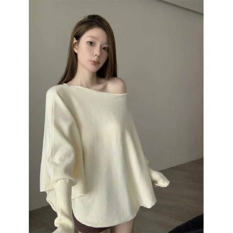 

Женский корейский трикотаж Lazy oulder Long Sve, осенне-зимний новый универсальный свитер средней длины, неравномерный топ