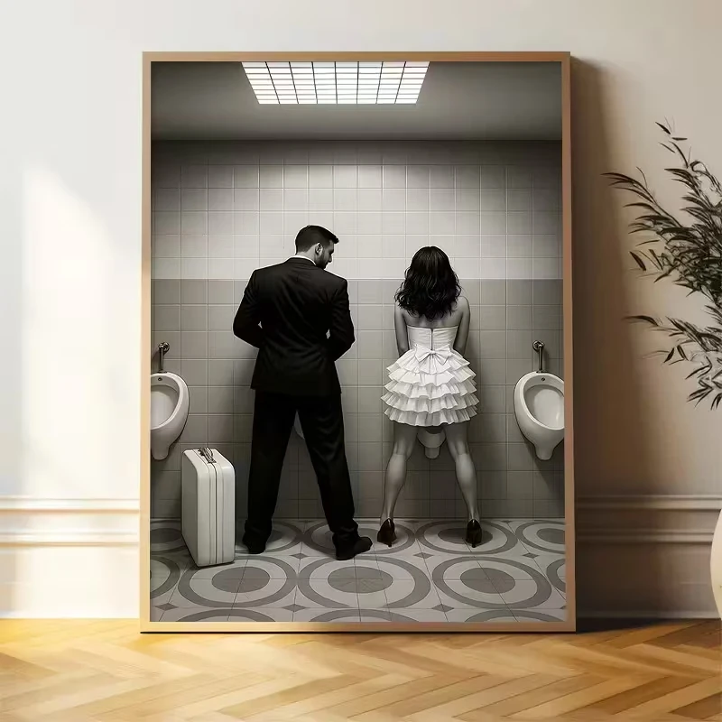 

Abstract Mysterious Bathroom Silhouette Canvas Poster Wall Art, Colorless Dramatic Atmosphere, Bedroom Home Decoration Painting