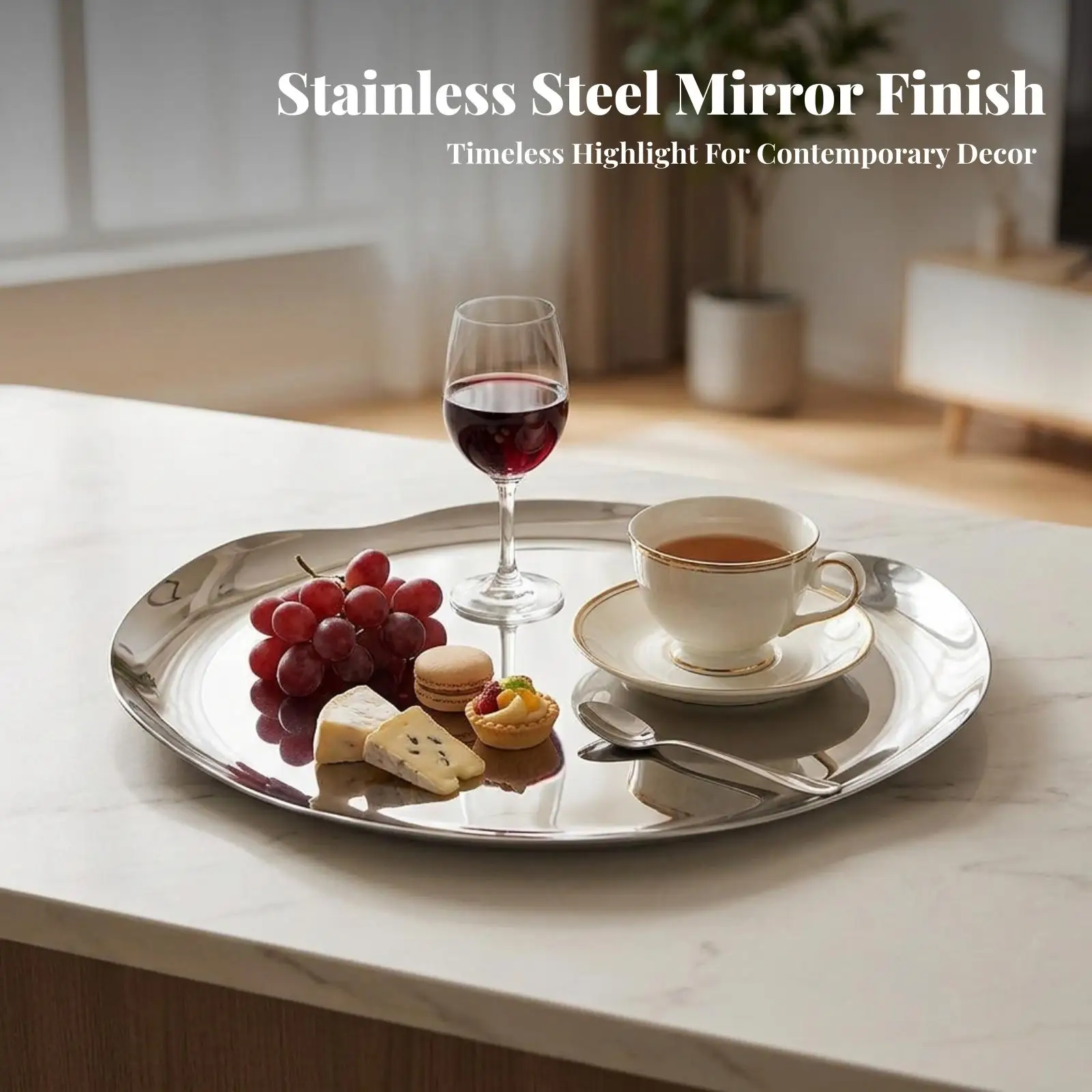 Premium Metal Dessert Tray with Spill Resistant Edge for Kitchen Counter and Dining Room Use