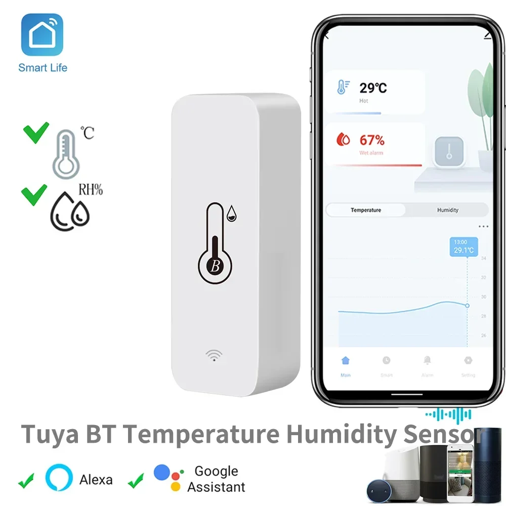 Sensor inteligente de humedad y temperatura, higrómetro interior Compatible con Bluetooth, Control remoto por aplicación, funciona con Alexa y Google Home, Tuya BT