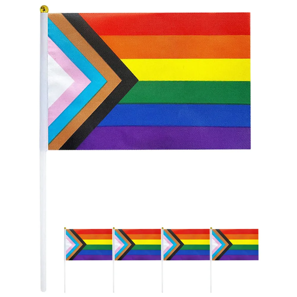 5 Pcs Lgbt Bunting Pride Yard Decorations Plastic Rainbow Banderines Stuff Handheld Rainbow Flags Pride Party Flag Decorations