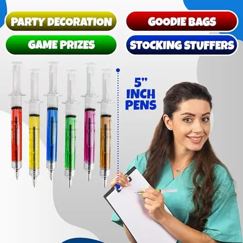 40Pcs Syringe Pens Retractable Fun Multi Color Novelty Pen for Nurses Stocking Stuffers and Party Favor Gifts