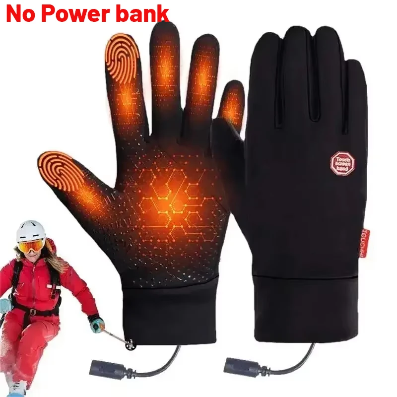 Guanti riscaldati Fodera invernale Carica Guanti elettrici a dita intere Uomo Ciclismo Sci Pesca Guanti da motociclista Accessori per biciclette